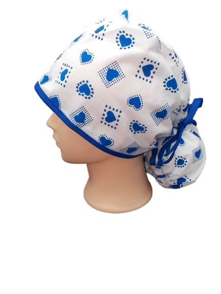 Gorro de Quirófano Pelo Largo Atado - Corazones Azules