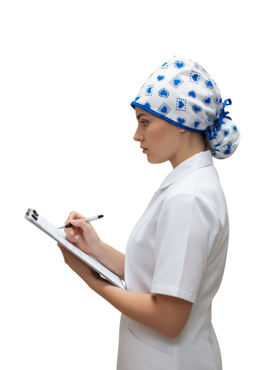 Gorro de Quirófano Pelo Largo Atado - Corazones Azules