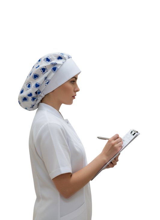 Gorro de Quirófano Pelo Largo con Goma - Corazones Azules