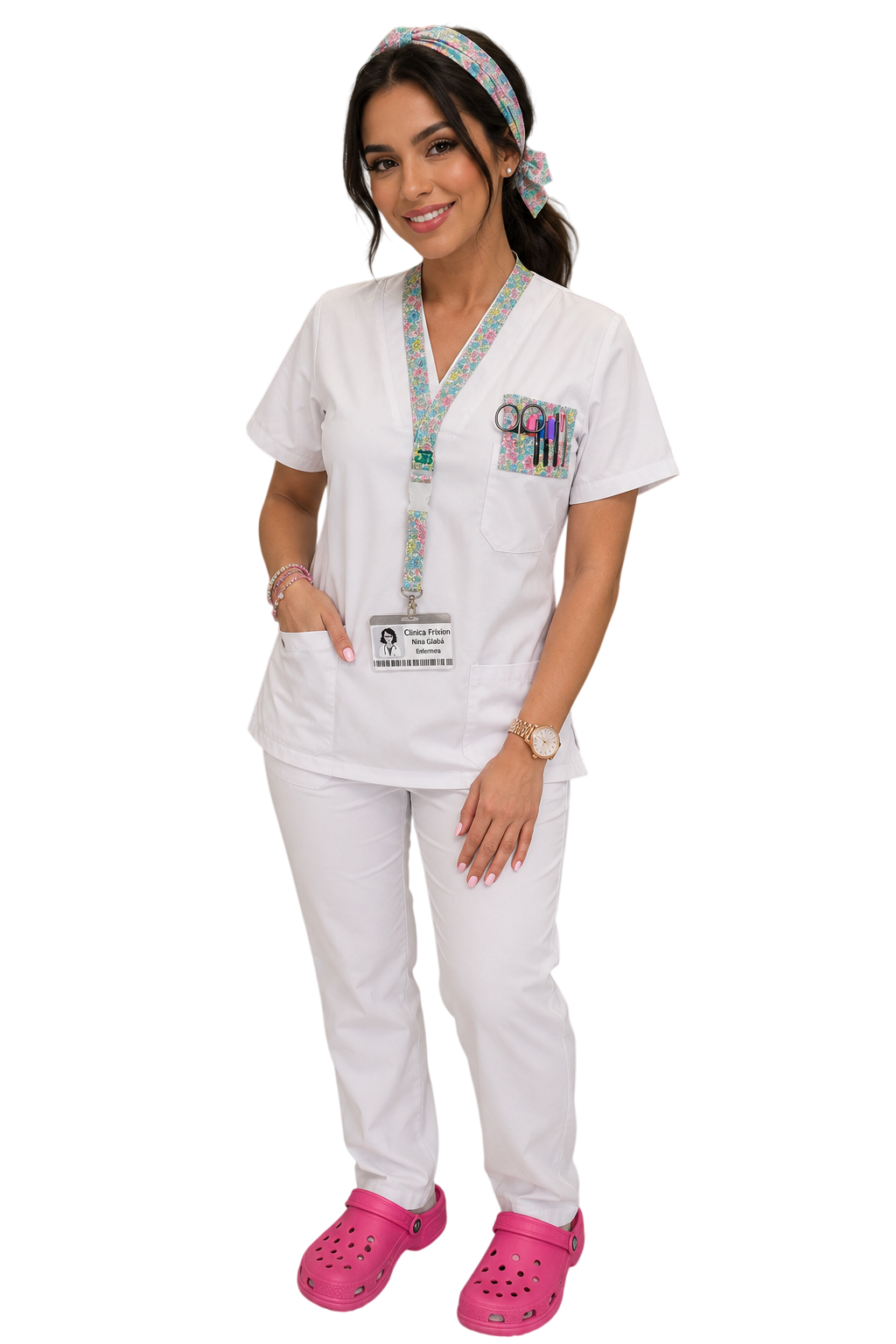 Pack Flores - Sanitaria con salvabolsillo y lanyard de flores