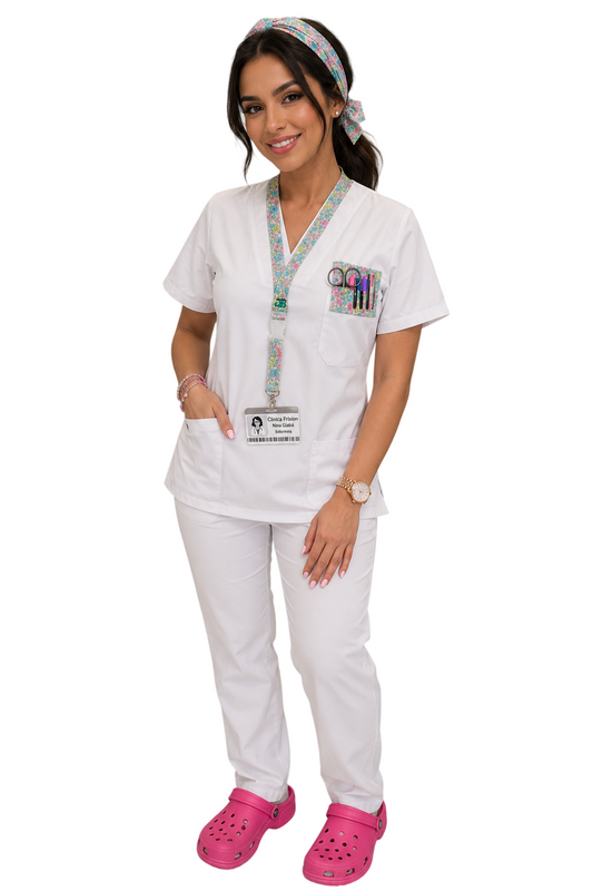 Pack Flores - Sanitaria con salvabolsillo y lanyard de flores