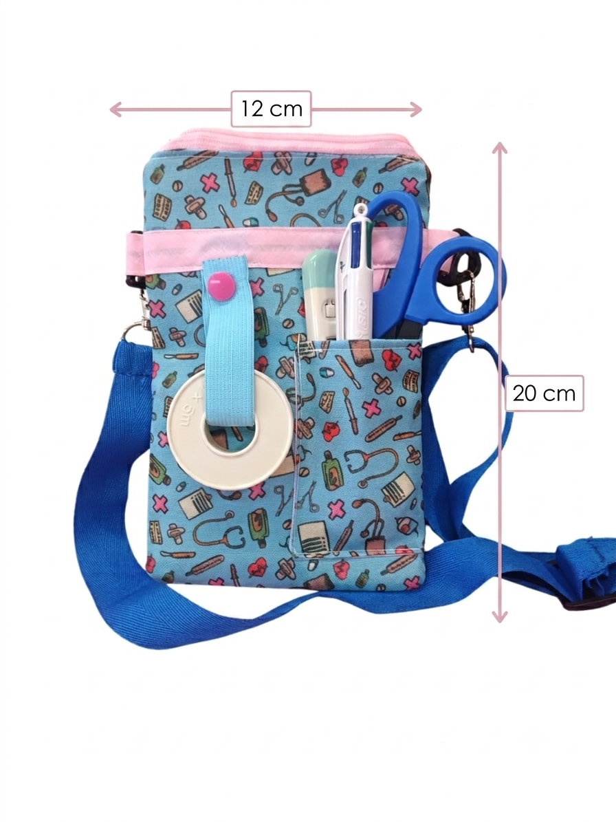 Bandonera Azul Útiles como riñonera en uniforme sanitario